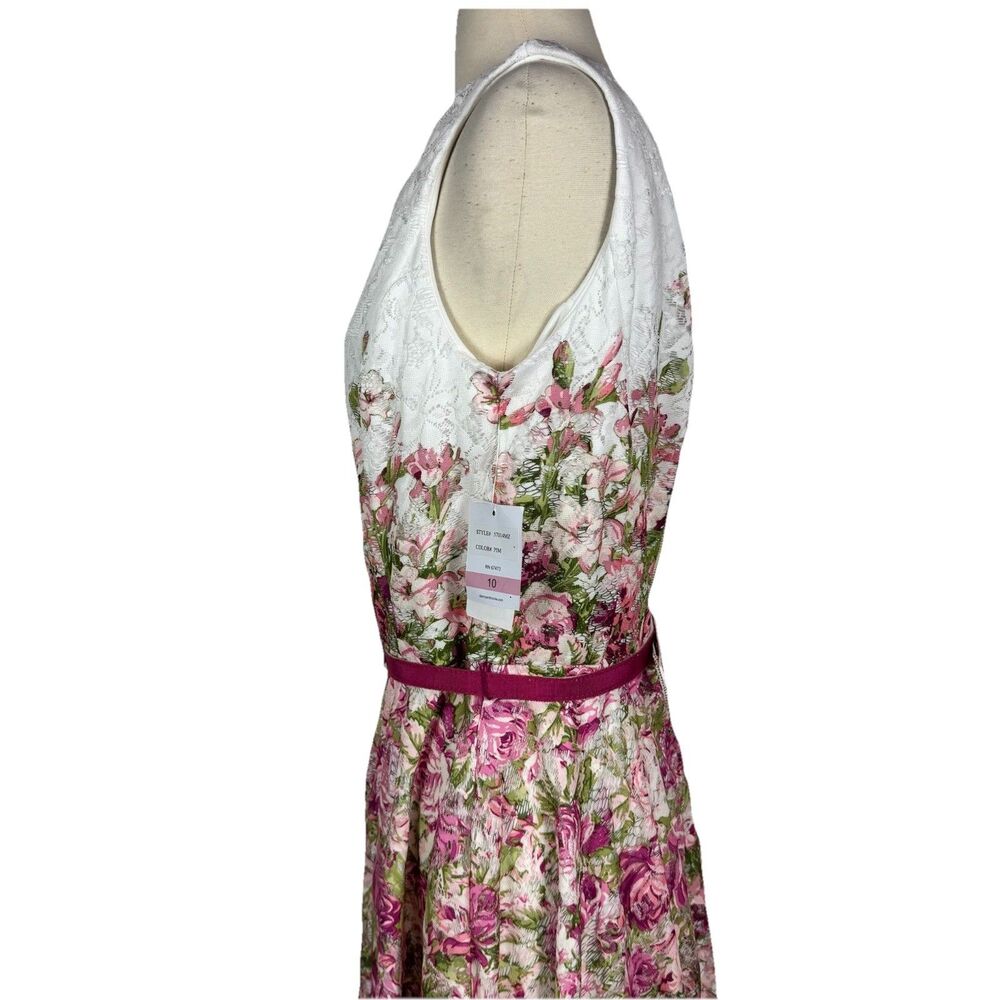 Danny & Nicole Floral Sleeveless Fit & Flare Dress 10 Pink Ivory Lace NWT - Picture 6 of 10